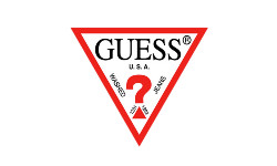 The iconic Guess logo featuring a red triangle and a question mark.