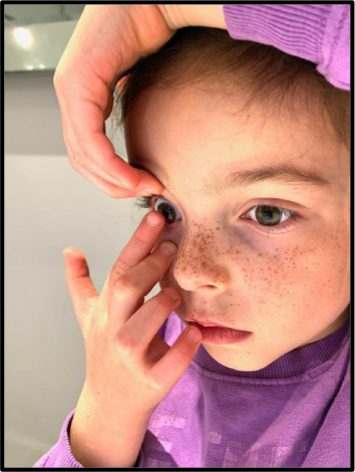 Professional team of six standing in front of Horvath Vision Care sign.